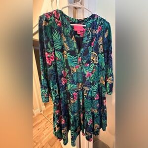 NWOT Lilly Pulitzer Navy and Green Floral Dress